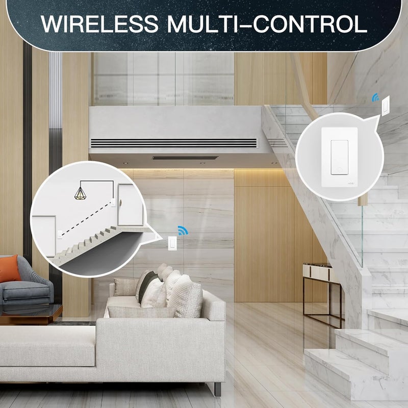 MOES مفتاح ضوء ذكي بعمود واحد، مفتاح حائط ذكي بتقنية 2.4GHz WiFi، يحتاج إلى سلك محايد، تحكم متعدد، تحكم عبر تطبيق Smart Life/TUYA، تحكم صوتي مع Alexa/Google Home، أبيض 1 مجموعة - Image 4